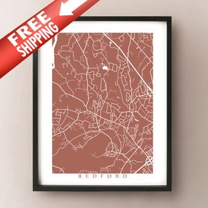 Bedford Map Print - Massachusetts Art Poster