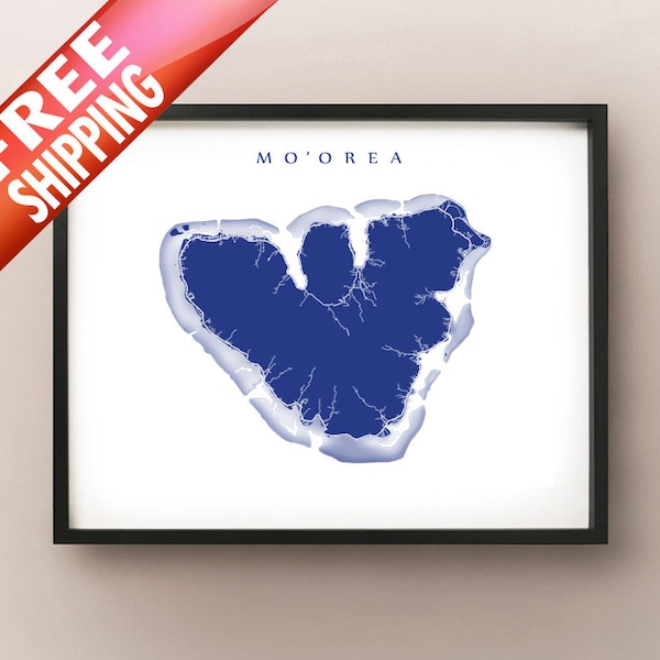 Mo'orea Map - Moorea, Windward Islands, French Polynesia Art - Society Islands