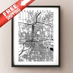 Grand Rapids Map Print - Black and White - Michigan Poster