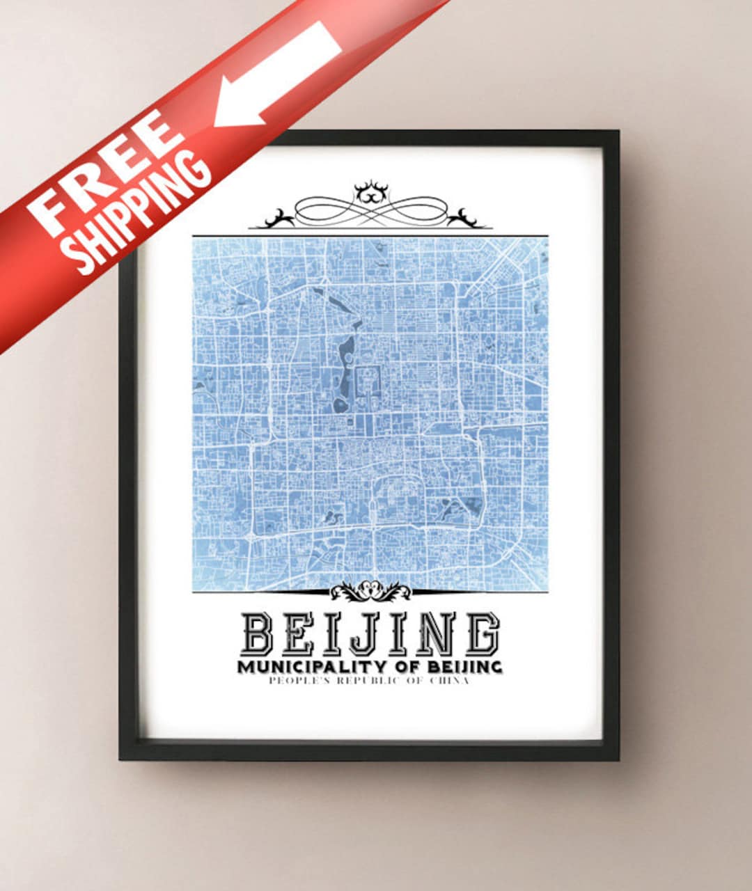 Beijing China Blueprint Map Art Print: Vintage Style City Decor - Etsy
