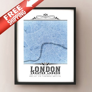 London Vintage Style Blueprint Karte Kunstdruck - London, England City Map Decor - Vereinigtes Königreich