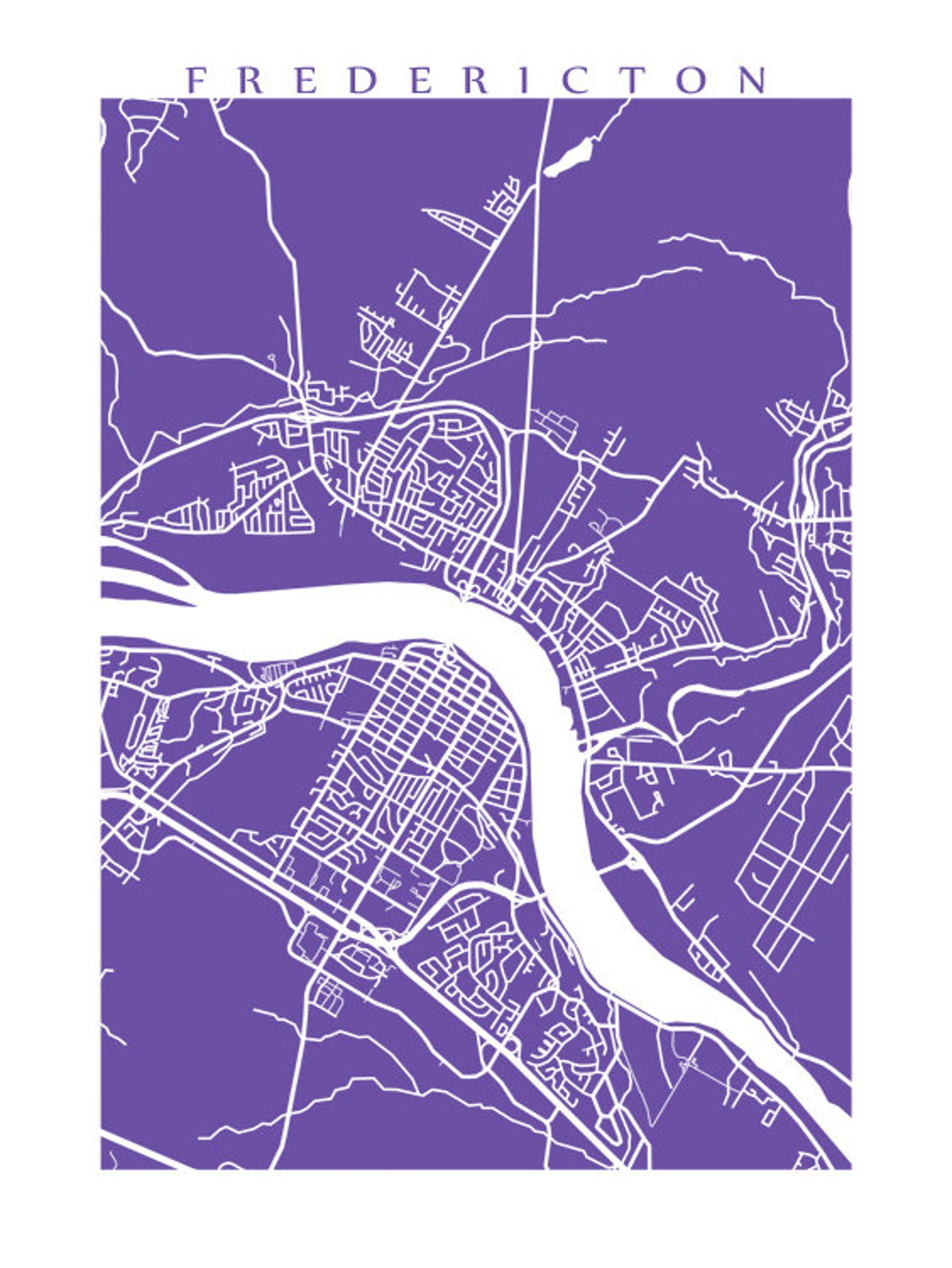 Fredericton Map New Brunswick Art Poster | Etsy