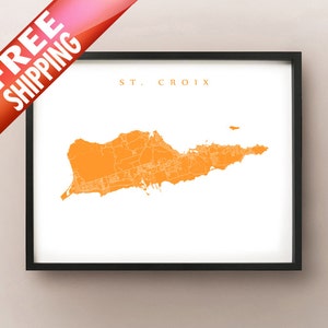 Mapa de St Croix - Pôster das Ilhas Virgens dos EUA - Escolha a cor e o tamanho