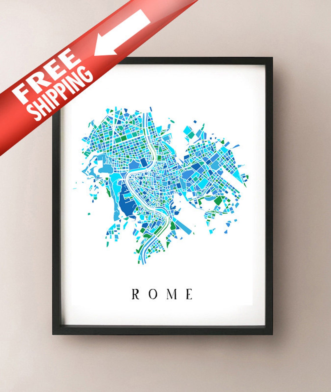 Rome Colored Art Map - Roma, Italia Arte - Artistic Rome Italy Print - Etsy
