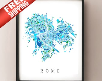 Rome Colored Art Map - Roma, Italia Arte - Artistic Rome Italy Print