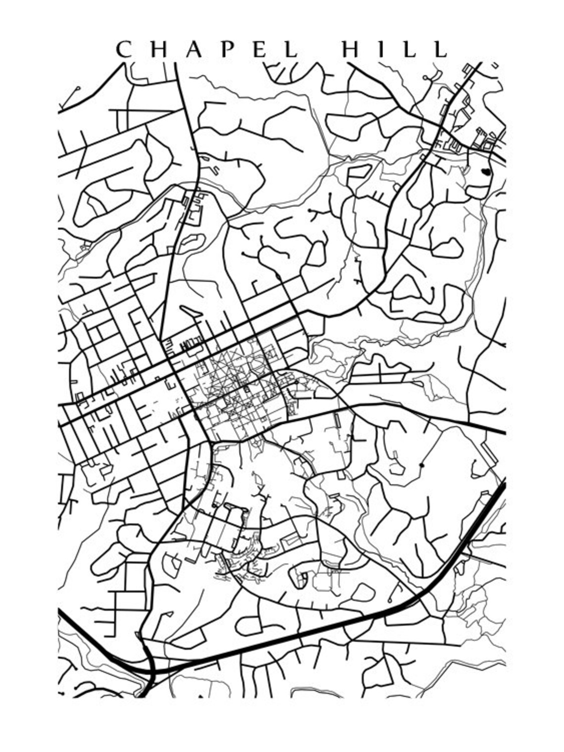 Chapel Hill Map Print Black and White North Carolina - Etsy