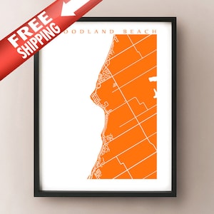 Impression de la carte de Woodland Beach - Wasaga, Ontario Art - Canada Poster - Choisissez la taille et la couleur