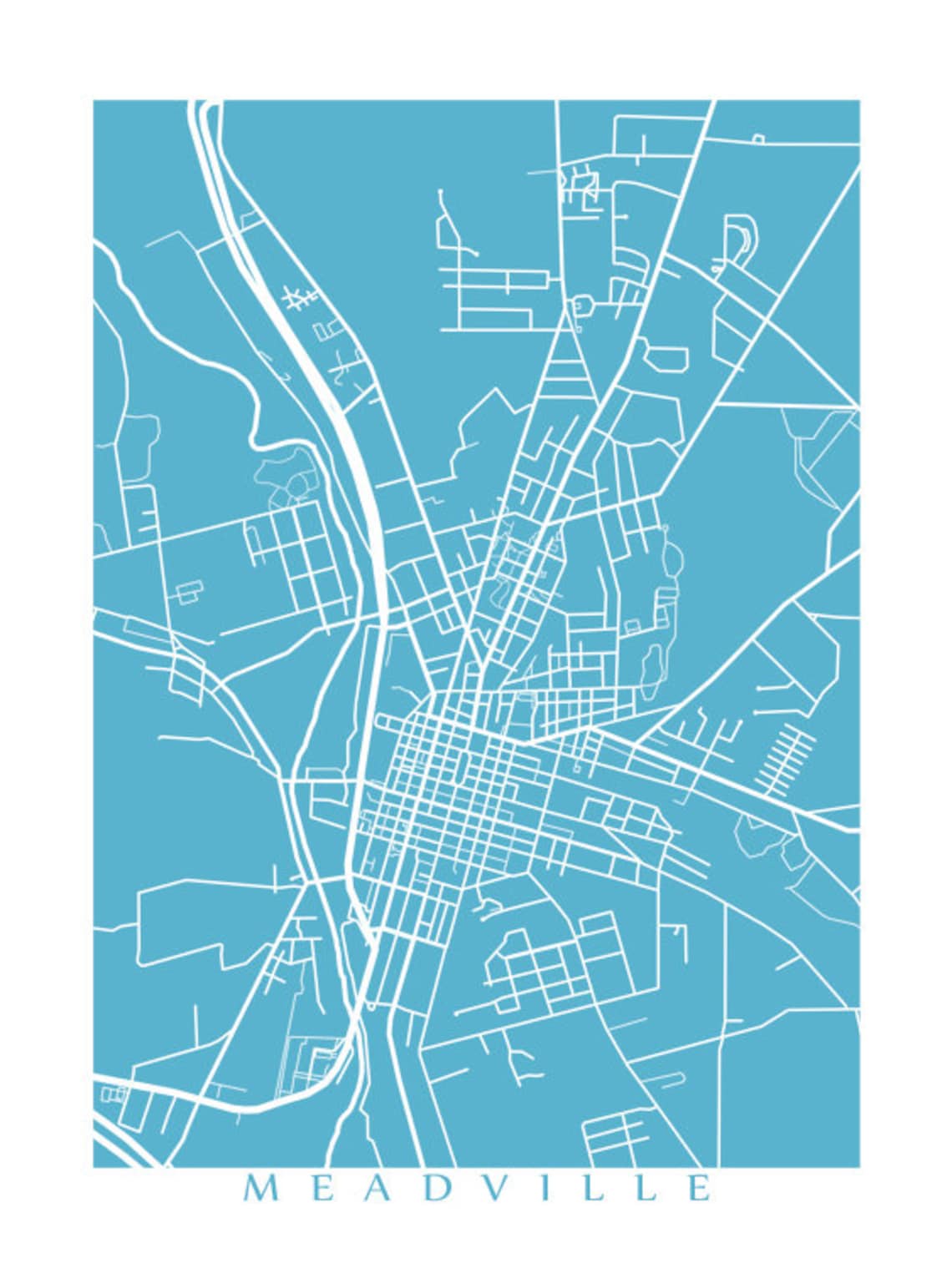 Meadville PA Map Pennsylvania Poster Etsy