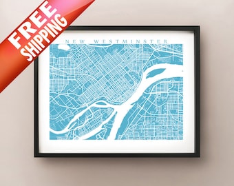 New Westminster Map Print, British Columbia Home Decor - BC Poster - New Westminster BC Wall Art