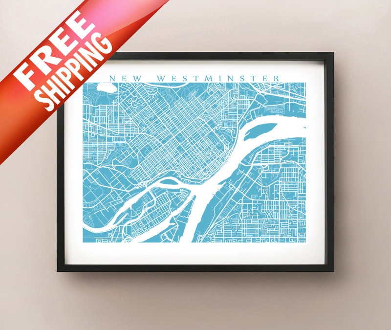 New Westminster Map Print, British Columbia Home Decor - BC Poster - New Westminster BC Wall Art
