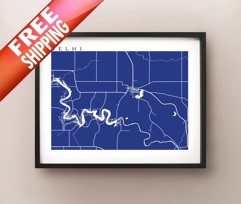 Delhi IA Map Print Iowa Art Poster Etsy