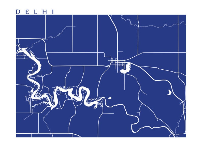 Delhi IA Map Print Iowa Art Poster Etsy