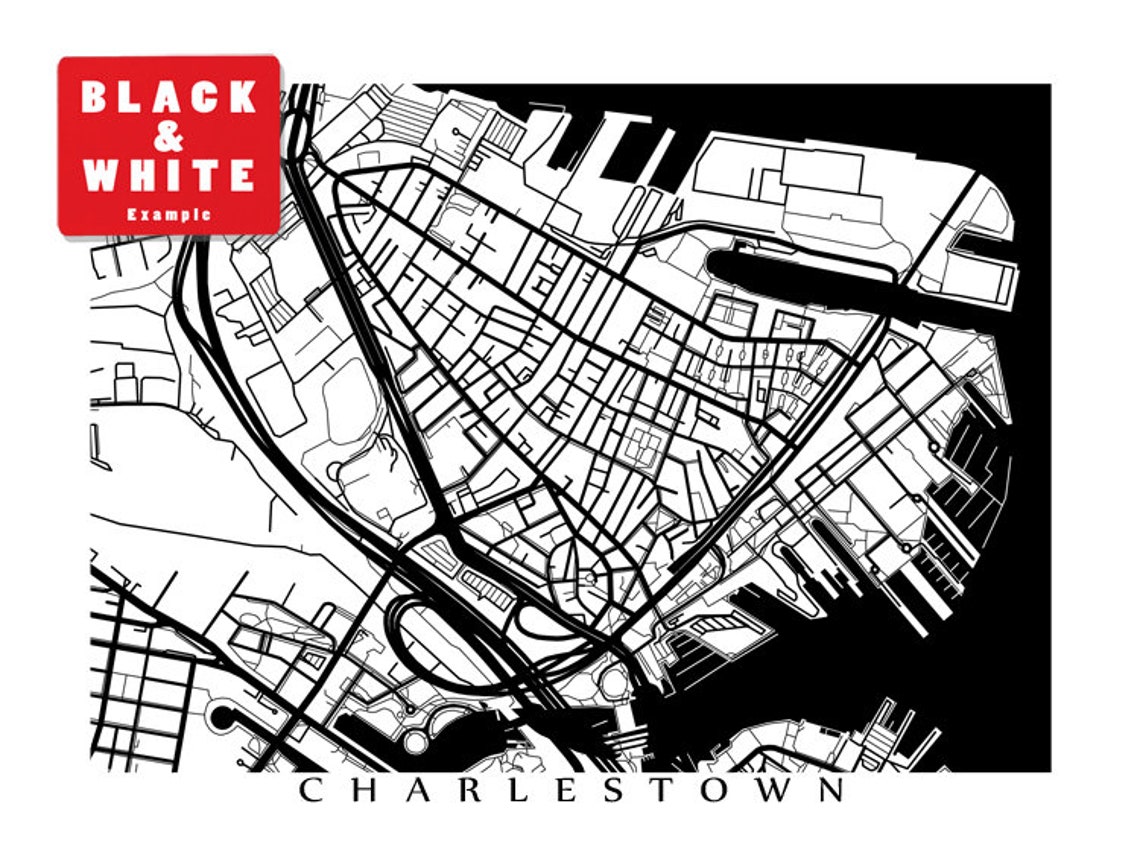Charlestown Boston MA Map Print Massachusetts Poster