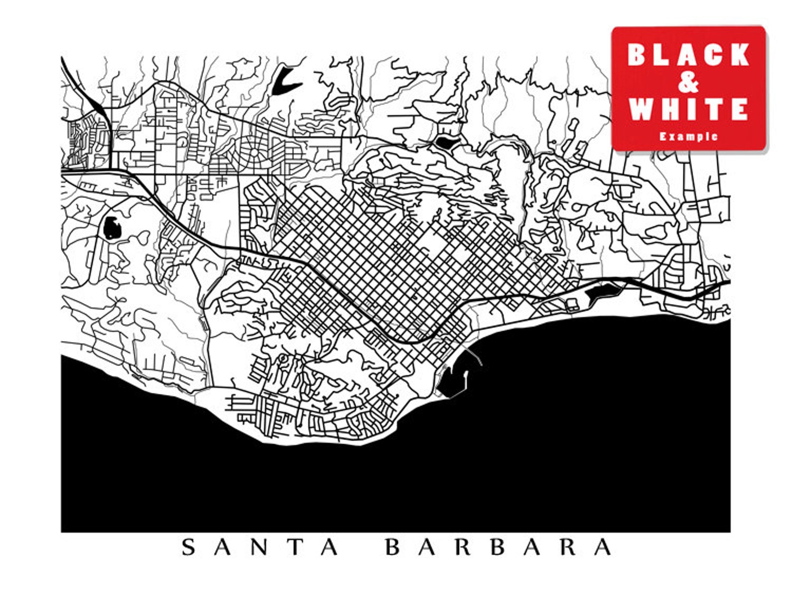 Santa Barbara Map California Poster Print | Etsy