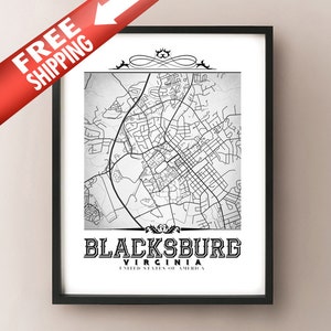 Blacksburg Vintage Style Black & White Map Art Print - Blacksburg, Virginia City Map Decor