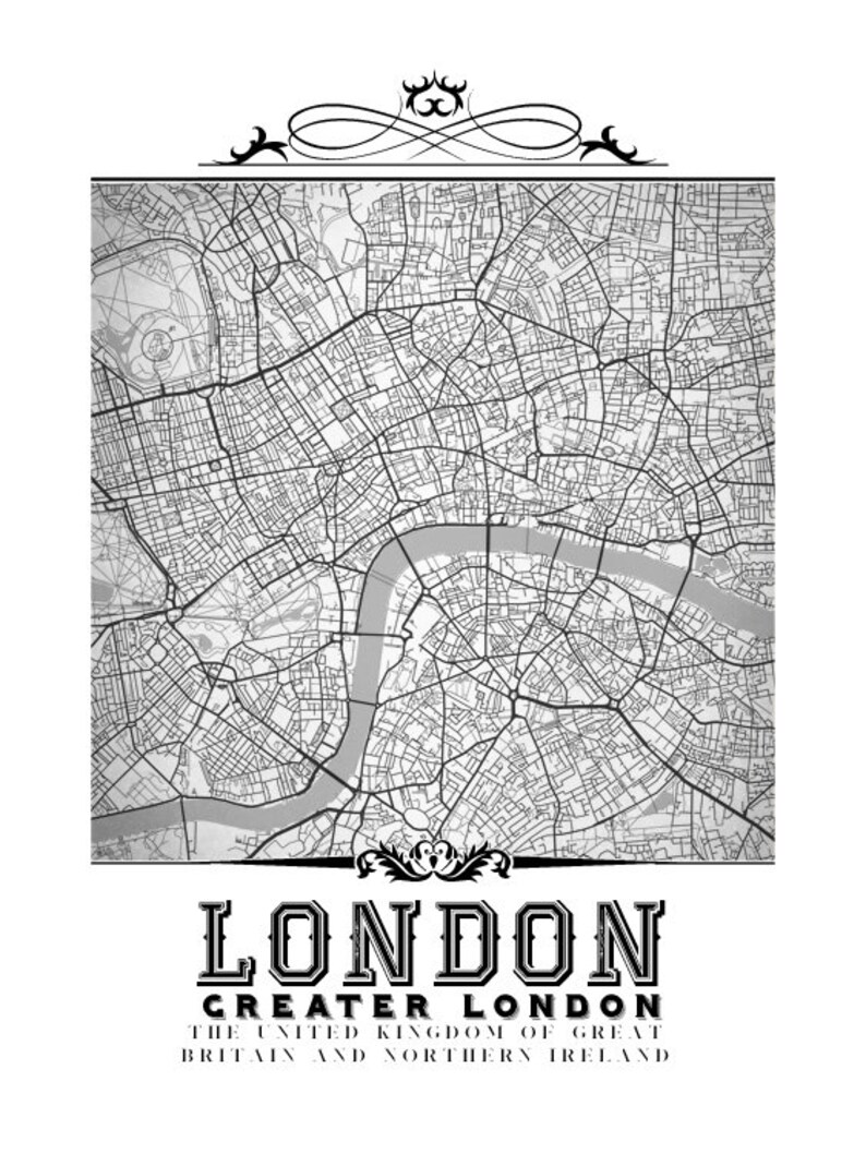 London Vintage Style Black &amp; White Map Art Print London - Etsy