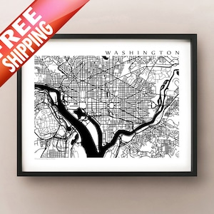 Washington DC City Map Art Print - Black and White