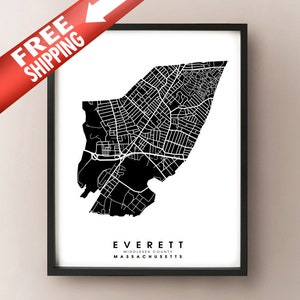 Everett, MA - City Limits Karte Druck