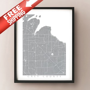Grey County Map Print - Ontario Art - Canada Poster - Choisissez la taille et la couleur