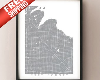 Grey County Map Print - Ontario Art - Canada Poster - Choose size and colour