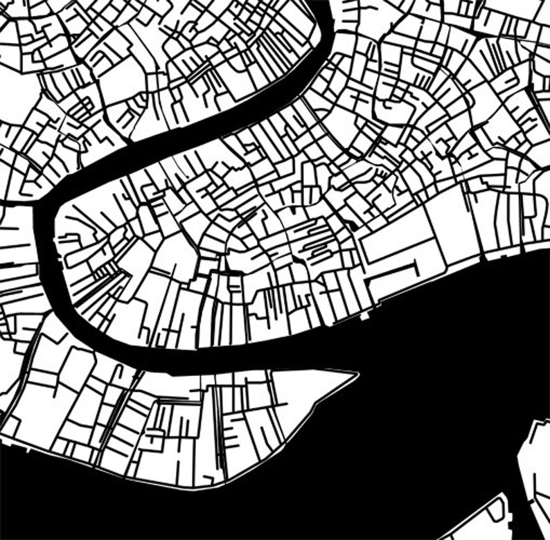 Venice Map Black and White Italy Art Poster | Etsy