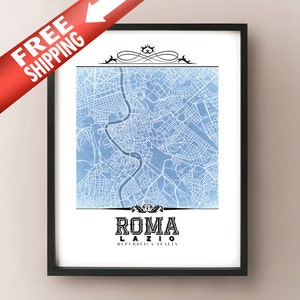 Roma Vintage Style Blueprint Map Art Print - Rome, Italy City Map Decor