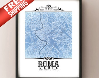 Roma Vintage Style Blueprint Map Art Print - Rome, Italy City Map Decor