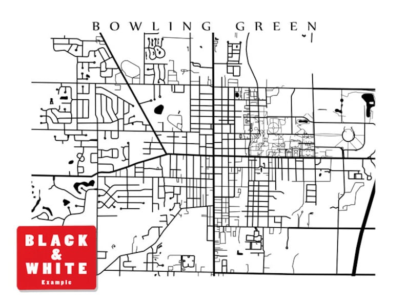 Bowling Green Map Wood County Ohio Poster Print Etsy