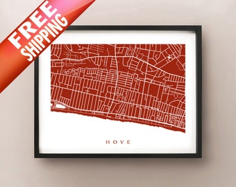 Hove Map Print - UK Wall Art - England Poster