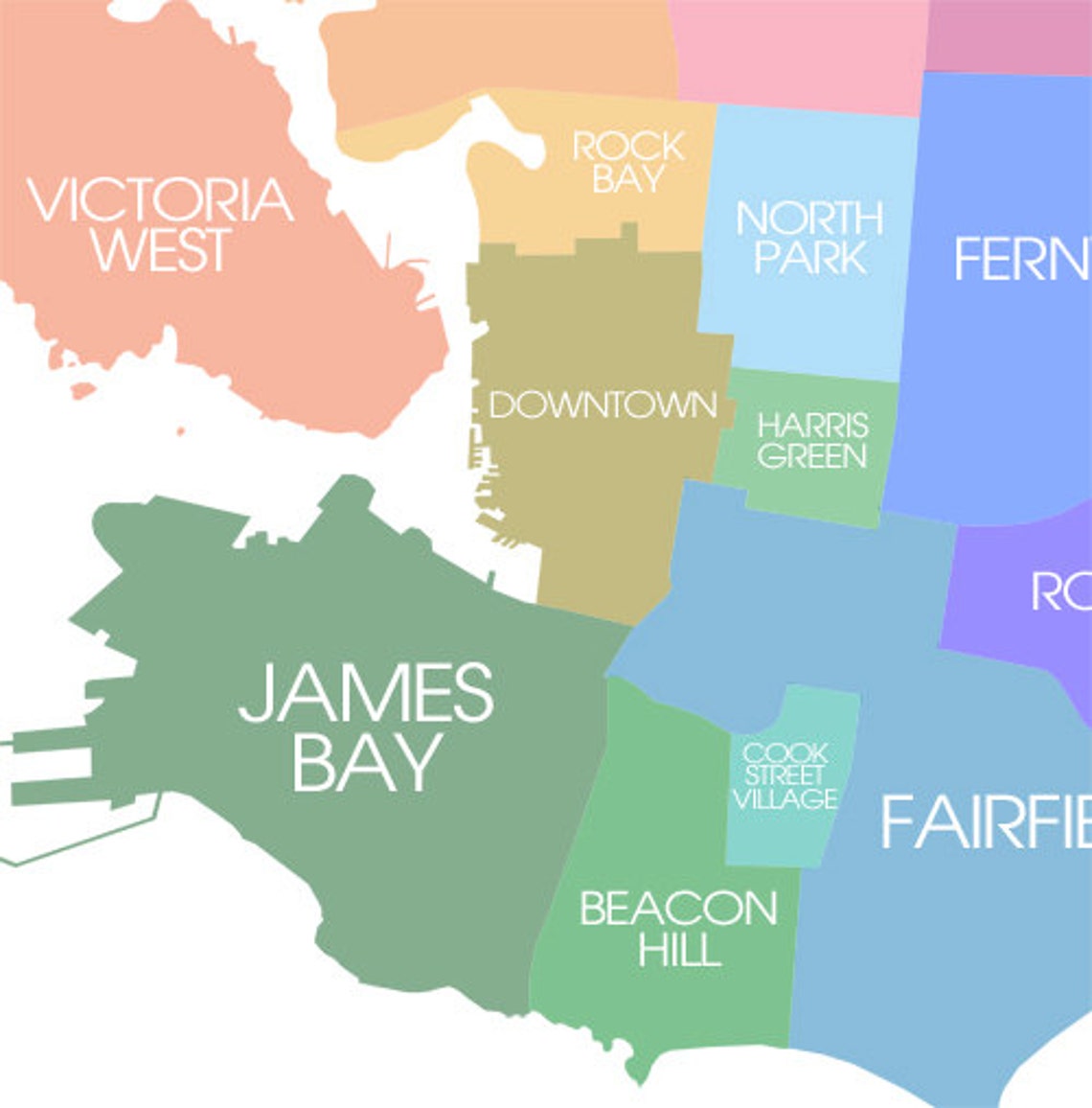 Victoria BC Map Coloured Neighbourhoods Print - Etsy Canada