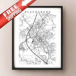 Blacksburg Map Art - Virginia Poster Print - Black and White Wall Decor