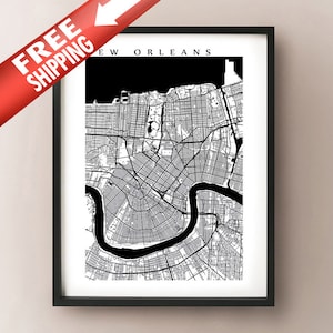 New Orleans Karte Kunst - Louisiana Posterdruck - schwarz und weiß