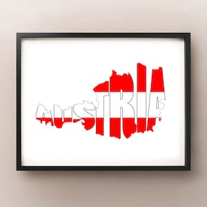 Autriche Font Map Art Poster Print - personnalisez votre carte, choisissez votre couleur ou votre drapeau