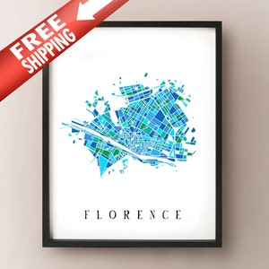 Florence Colored Art Map - Firenze, Italia Arte - Artistic Florence Italy Print