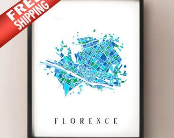Florence Colored Art Map - Firenze, Italia Arte - Imprimé Florence Italie Artistique
