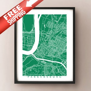 Parkersburg, IMPRESión de mapa WV - Cartel de arte de Virginia Occidental