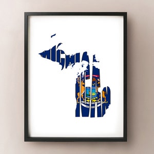 Michigan, États-Unis Font Map Art Poster Print - personnalisez votre carte, choisissez votre couleur ou votre drapeau