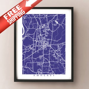Amherst Map Print - Cartel de arte de Massachusetts