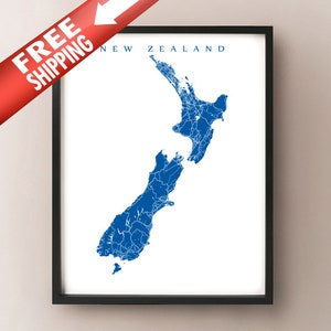 Neuseeland Karte - Nord - Südinsel, NZ Kunst Posterdruck
