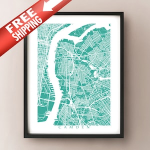 Camden, NJ Map Art - Impresión de póster de Nueva Jersey