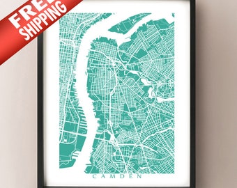 Camden, NJ Map Art -  New Jersey Poster Print