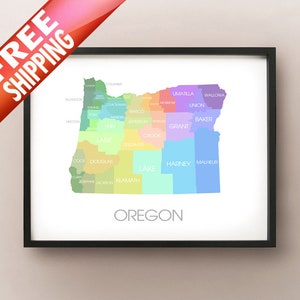 Carte de l'État de l'Oregon - Impression personnalisée