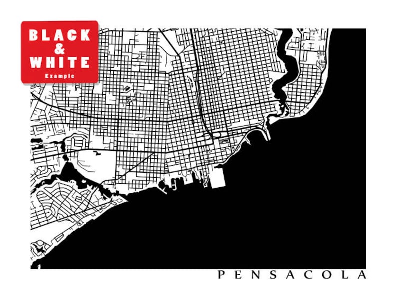 Pensacola Map Print Downtown Pensacola Florida Poster