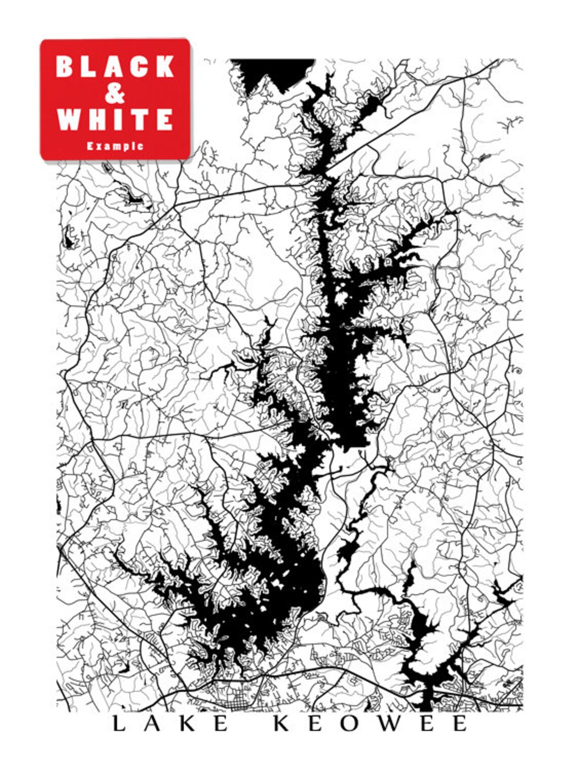 Lake Keowee Map Print South Carolina Poster Art Etsy