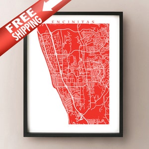 Encinitas Map - California Poster Print