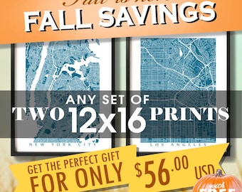 Set aus 2 Kunstdrucken: Personalisierte Landkarte, 12x16