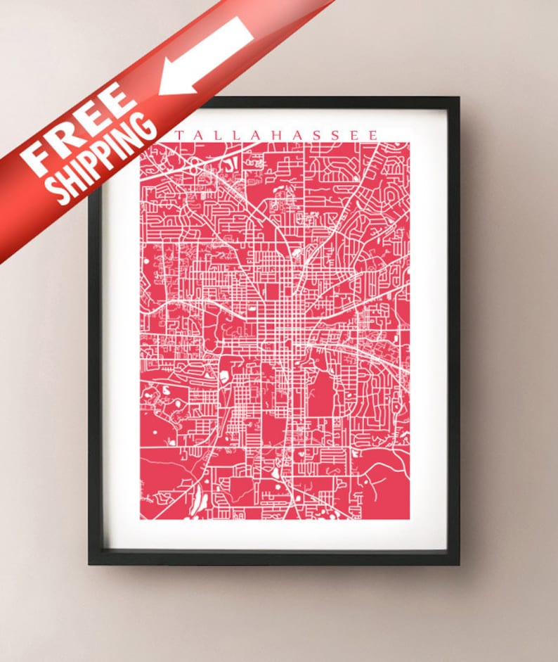 Tallahassee Map Print Florida Poster Etsy
