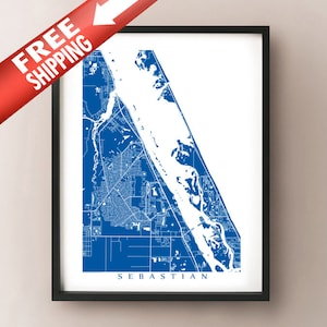 Sebastian, Florida Map Art Poster Print - pas uw kaart aan, kies uw kleur