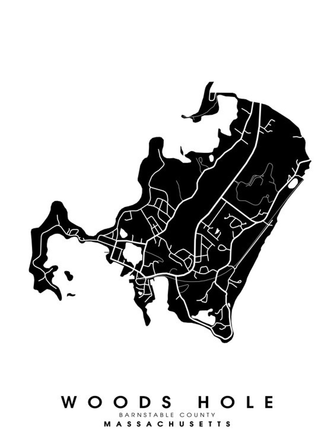 Woods Hole MA City Limits Map Print Etsy