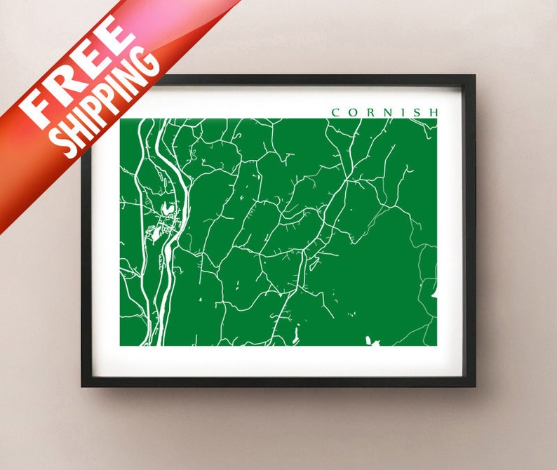 Cornish Map Print New Hampshire Poster Etsy